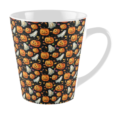 Jack-o-Lanterns and Ghosts with Halloween Candy Pattern Tall Coffee Mug