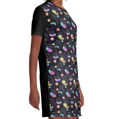 Halloween Cute Black Cats Playing with Yarn Pattern Graphic T-Shirt Dress