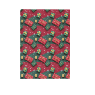 Christmas Theme Presents on Red and Green Pattern Hardcover Journal